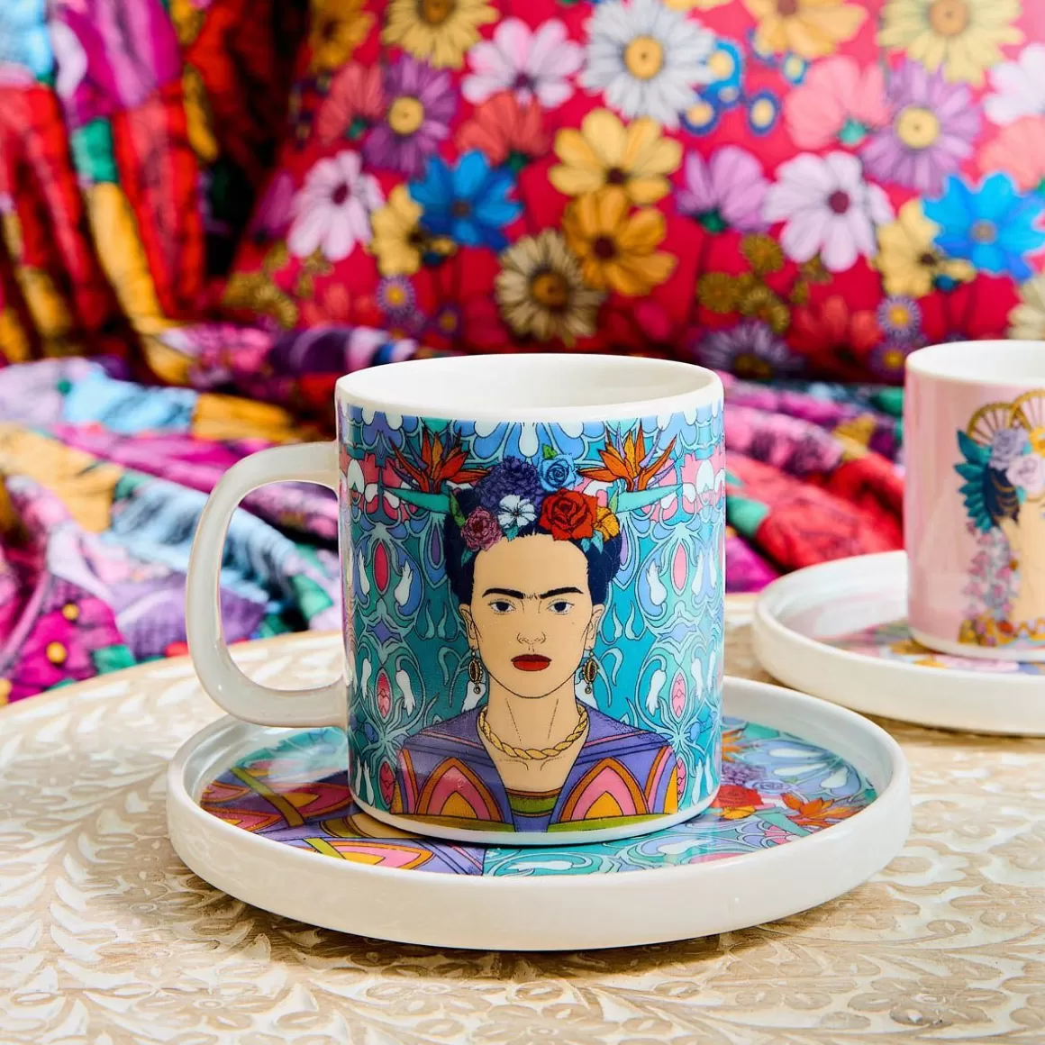 HOMLA Filizanka Frida Kahlo Ze Spodkiem Turkusowa 0,2 L