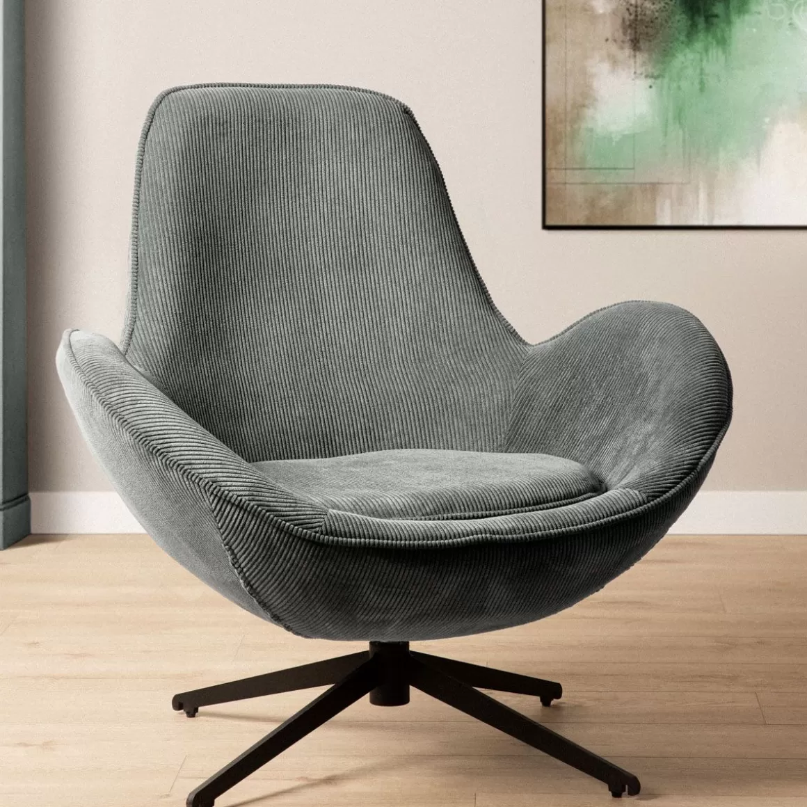 HOMLA Fotel Lunaire Obrotowy W Tkaninie Teddy Boucle Szary 86X76X87 Cm