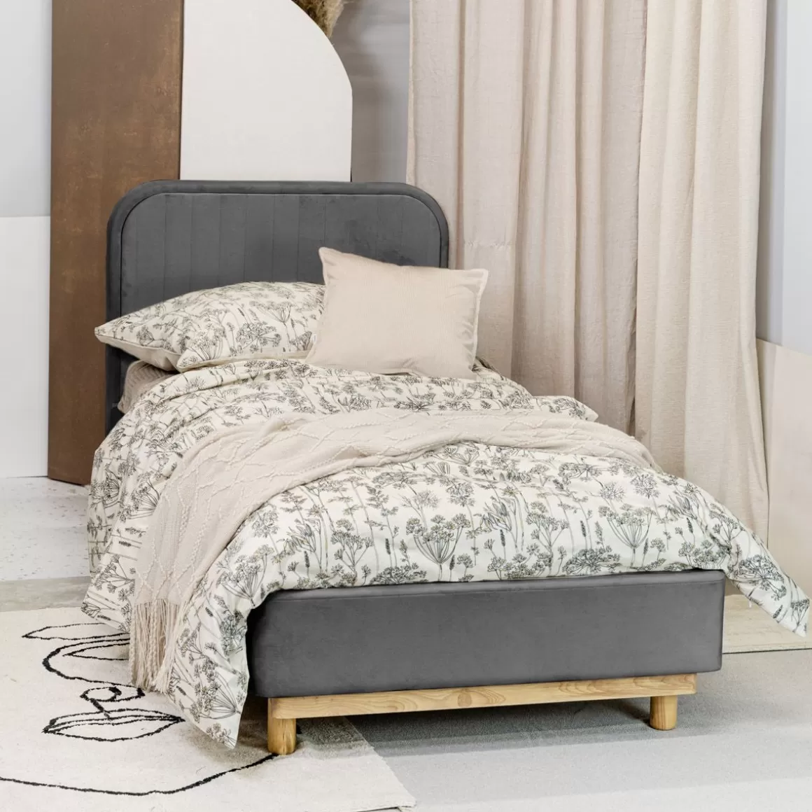 HOMLA Łóżko Karalius Welurowe Szare 90X200 Cm