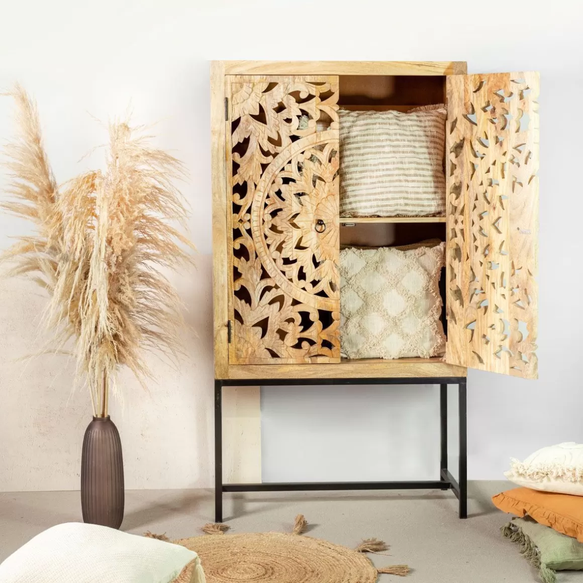 HOMLA Komoda Sombre Lite Drewno Mango Zlobione 90X40X160 Cm