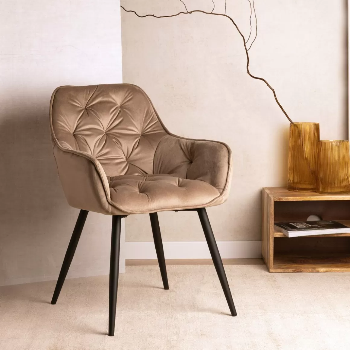 HOMLA Krzeslo Flossi Welurowe Bezowe 57X63X84 Cm