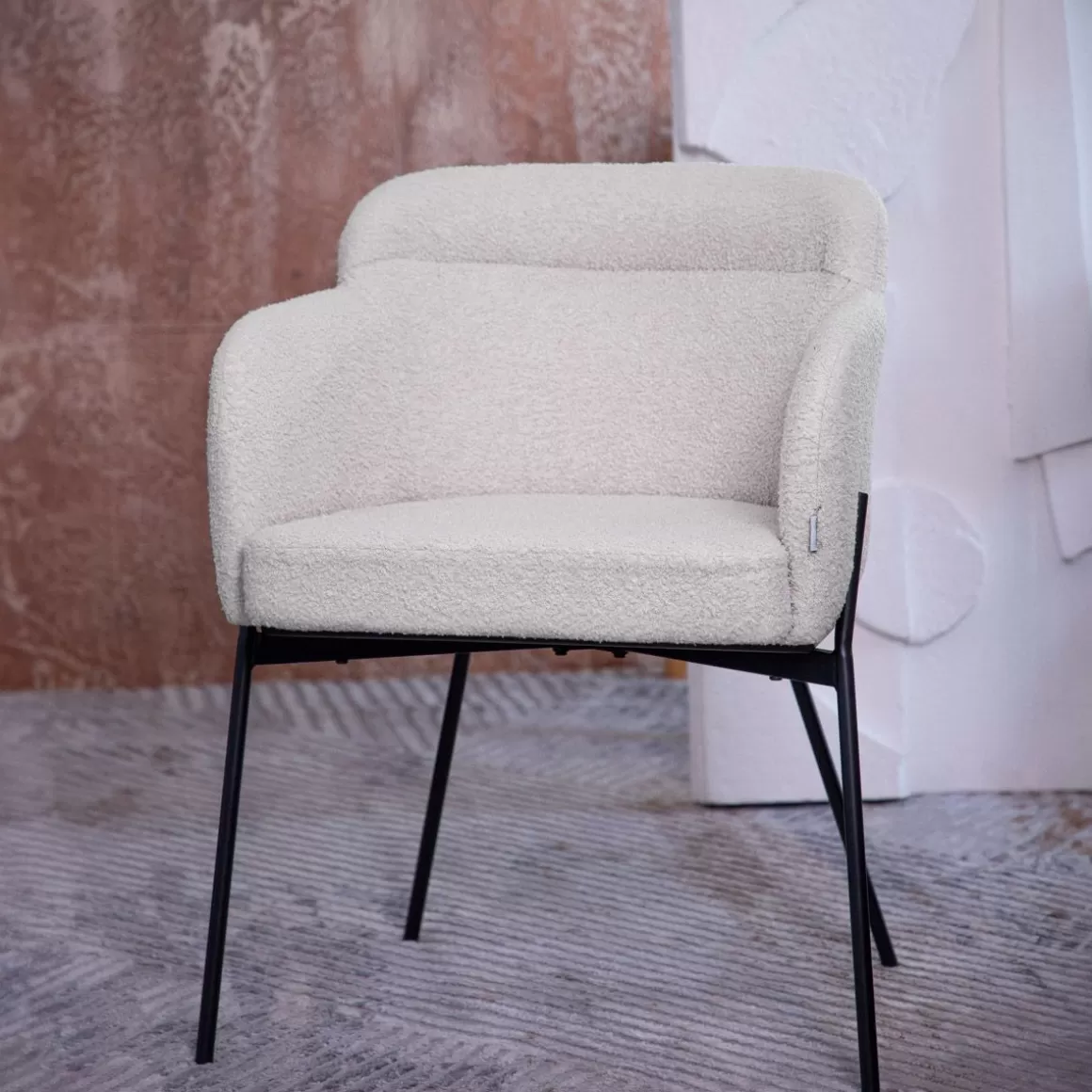 HOMLA Krzeslo Fluffy Szare W Tkaninie Teddy 57X60X78 Cm