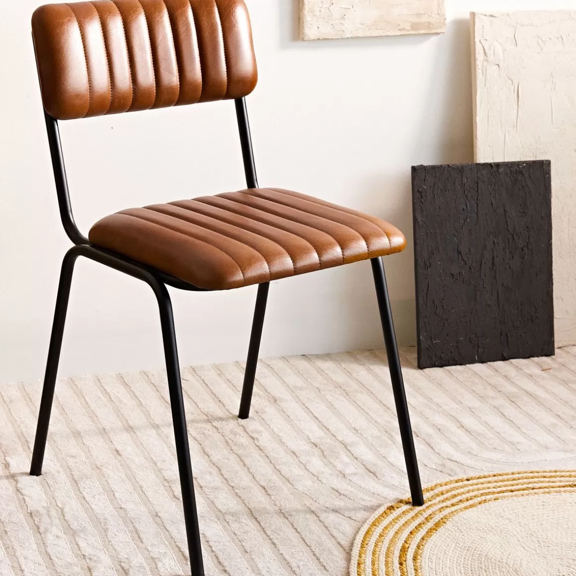 HOMLA Krzeslo Lumbar W Obiciu Ze Skory Bawolej Brazowe 46X52X78 Cm