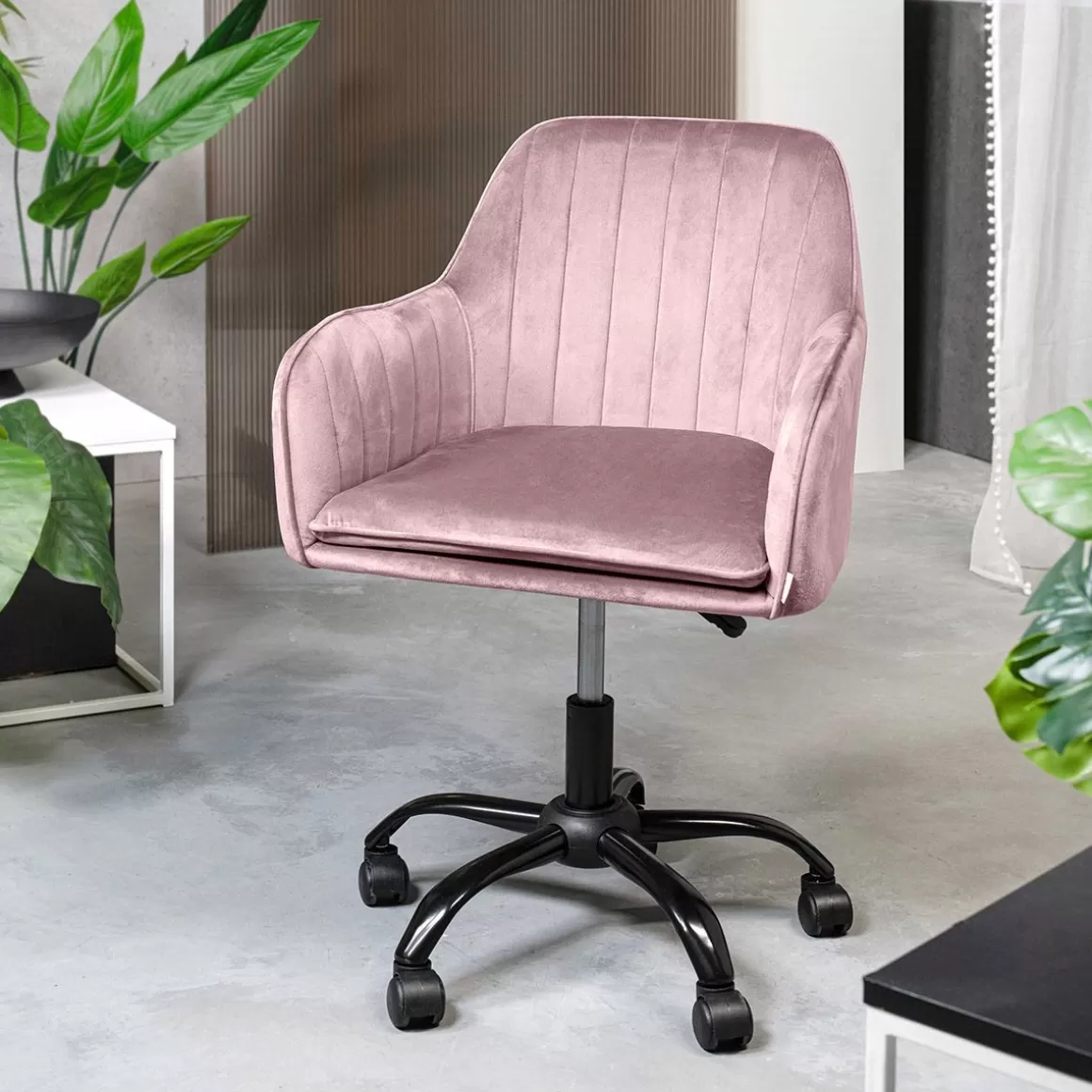 HOMLA Krzeslo Teill Welurowe Obrotowe Rozowe 55,5X54,5X80-90Cm