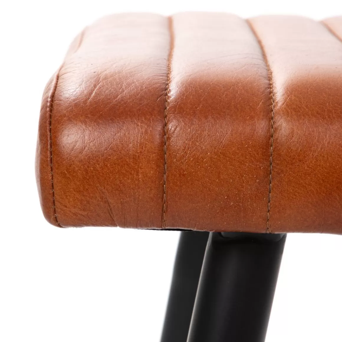 HOMLA Lawka Brizo W Obiciu Ze Skory Bawolej Brazowe 90X37X45 Cm