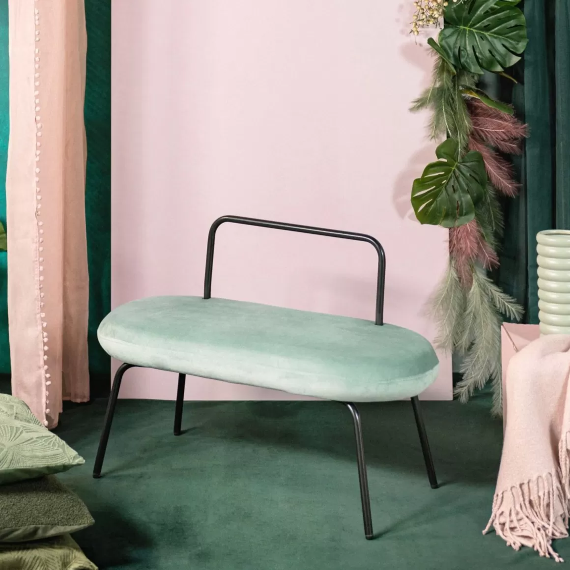 HOMLA Lawka Ina Welurowa Mietowa 95X45X61 Cm