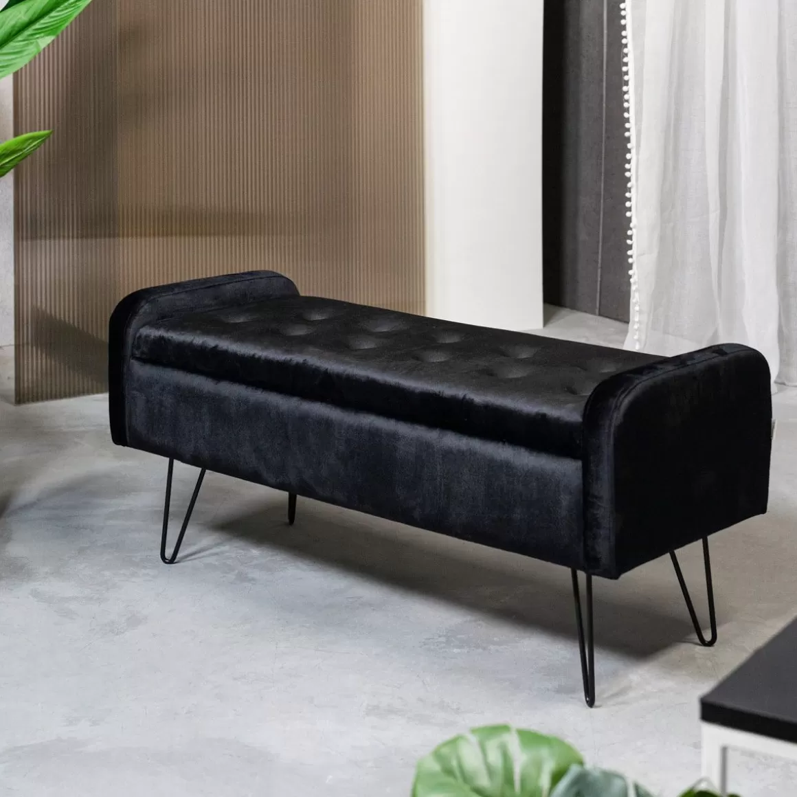 HOMLA Lawka Venlo Welurowa Czarna 100X39X45Cm