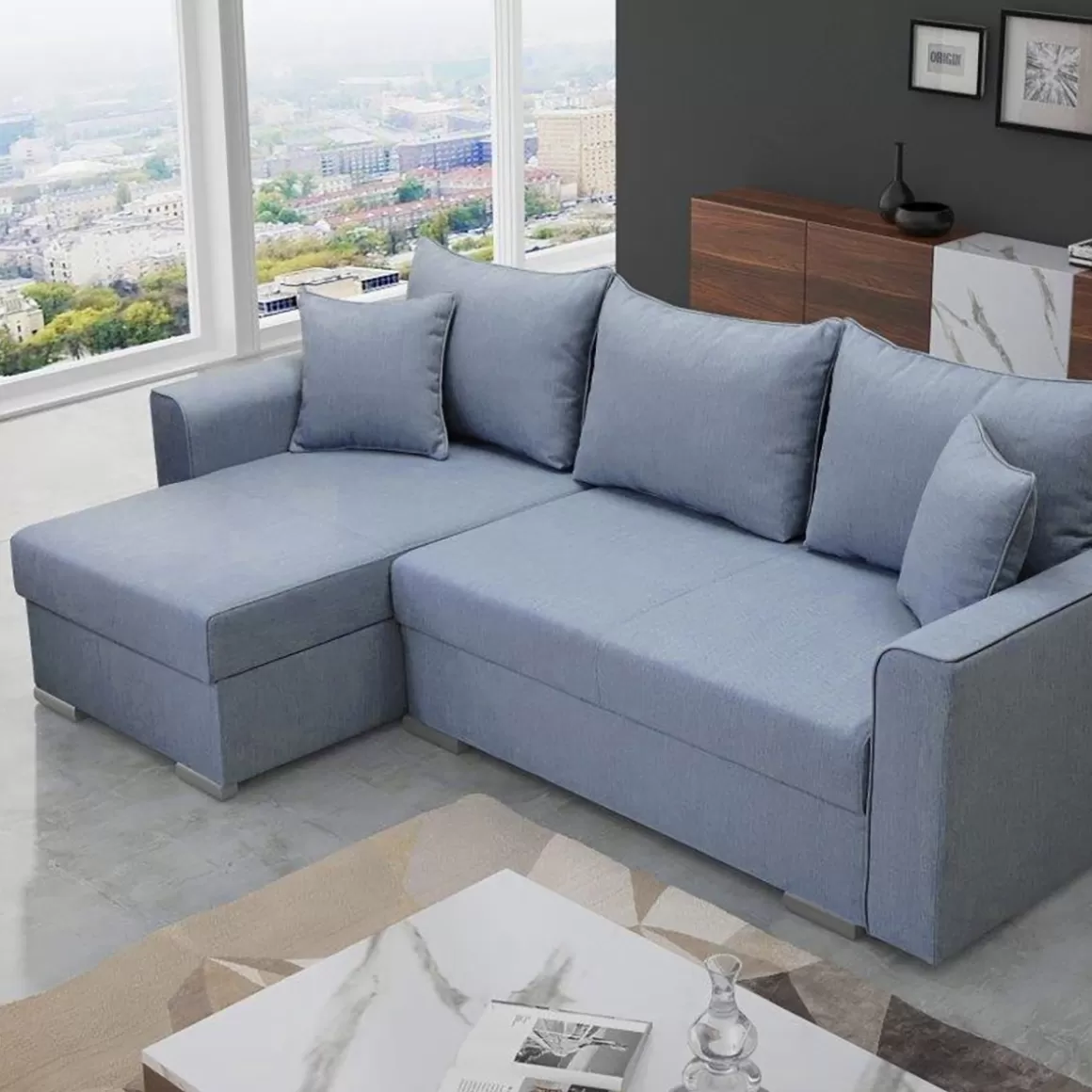 HOMLA Naroznik Floki Z Funkcja Spania I Pojemnikiem Na Pościel 230X85X144 Cm