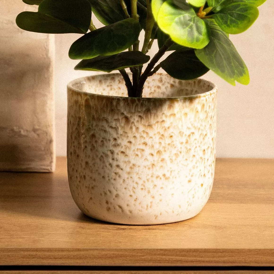 HOMLA Oslonka Na Doniczke Oasis Z Bezowym Wzorem 13X13X11,5 Cm