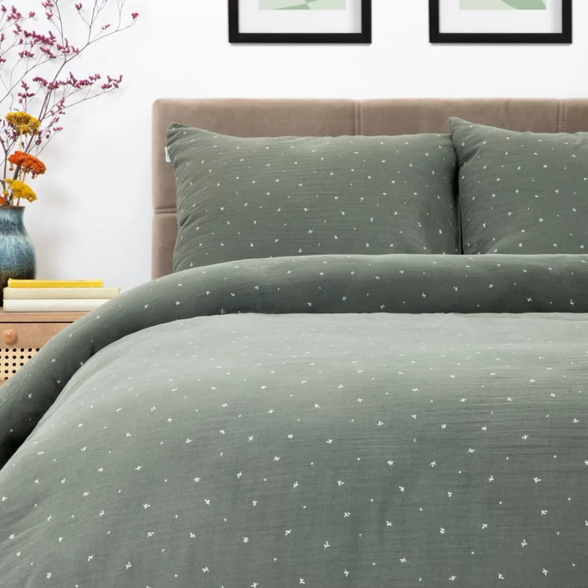 HOMLA Pościel Cordelia Muslinowa W Listki 200X220 + 2*50X60 Cm