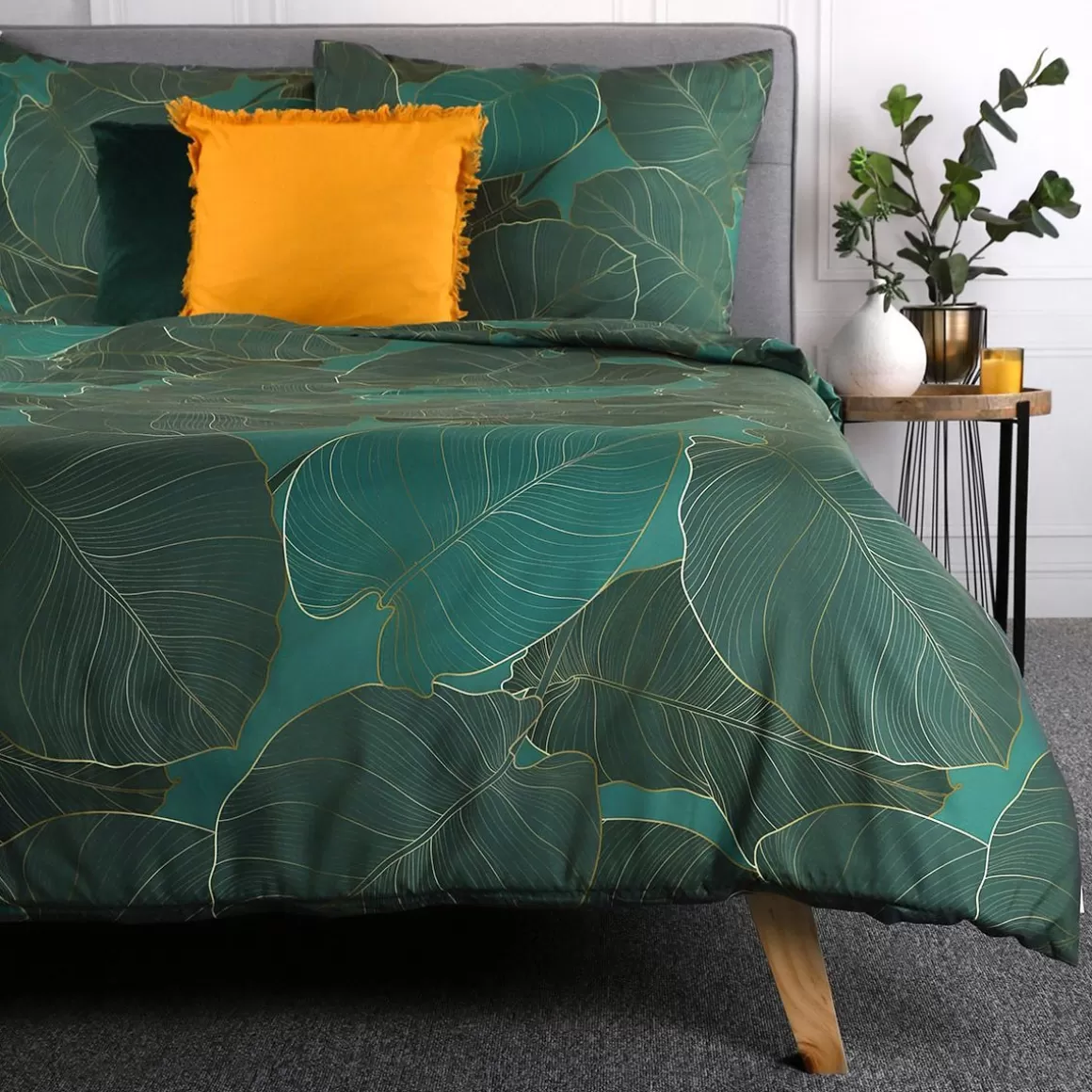 HOMLA Pościel Gallo Z Mikrofibry Zielona W Liscie 160X200 Cm