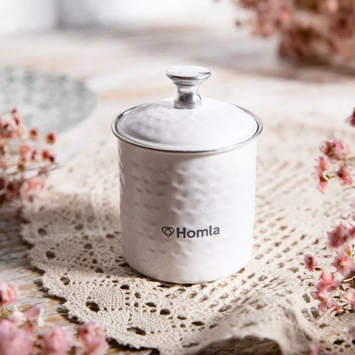 HOMLA Pojemnik Casay Bialy Z Pokrywka 7X8,5 Cm