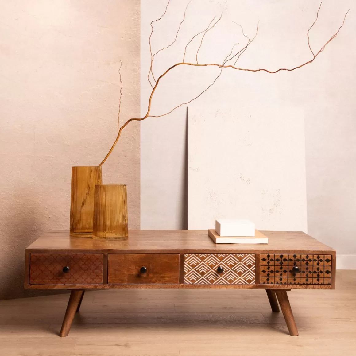 HOMLA Stolik Kawowy Tayo Lite Drewno Mango 117X65X35 Cm