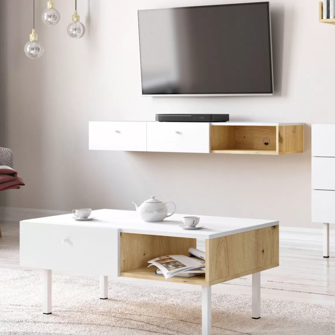 HOMLA Szafka Wiszaca Carini! Dab Artisan/Bialy 140X30X18 Cm