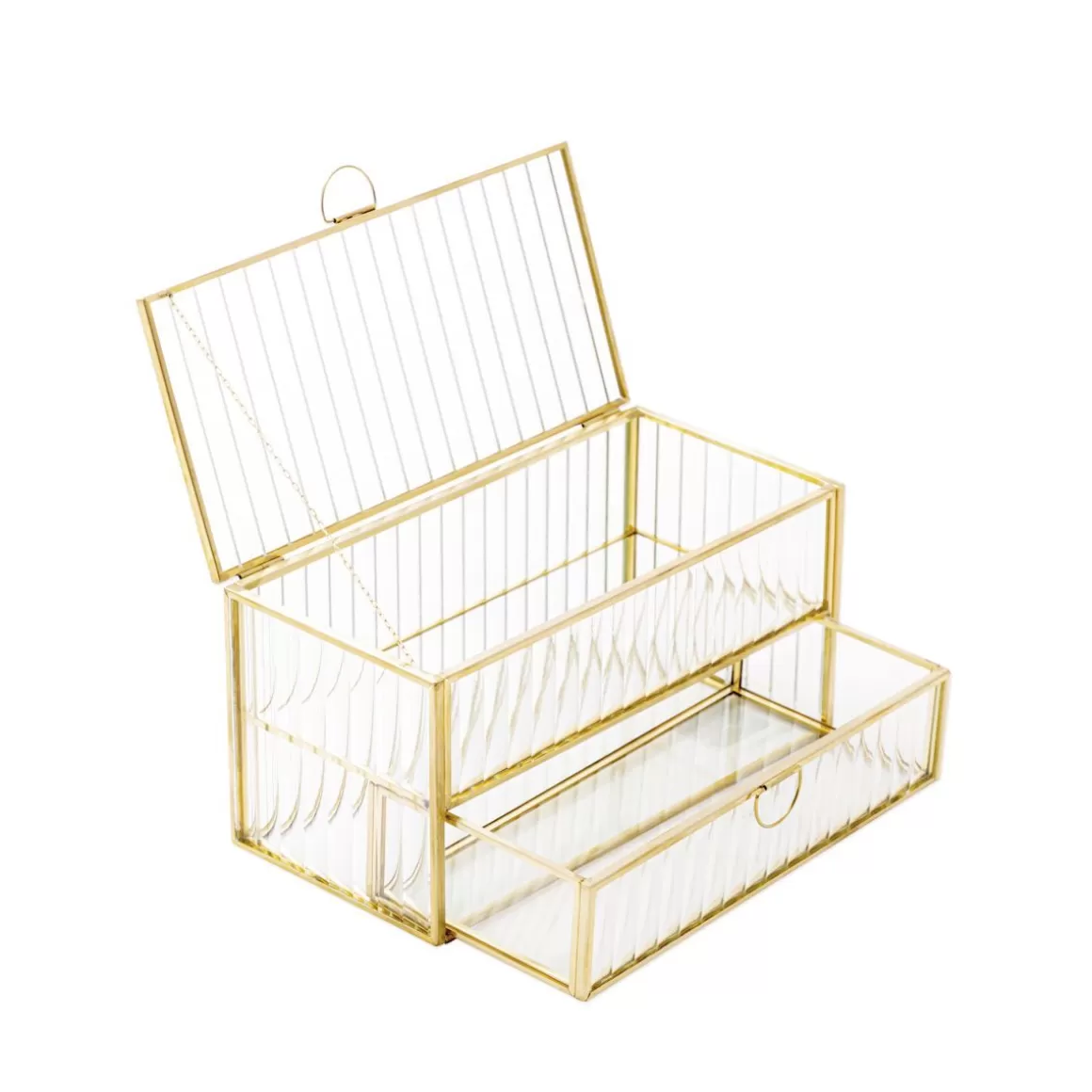 HOMLA Szkatulka Na Bizuterie Grazia Z Szufladka Ze Szkla Prazkowanego 21X10X10,5 Cm