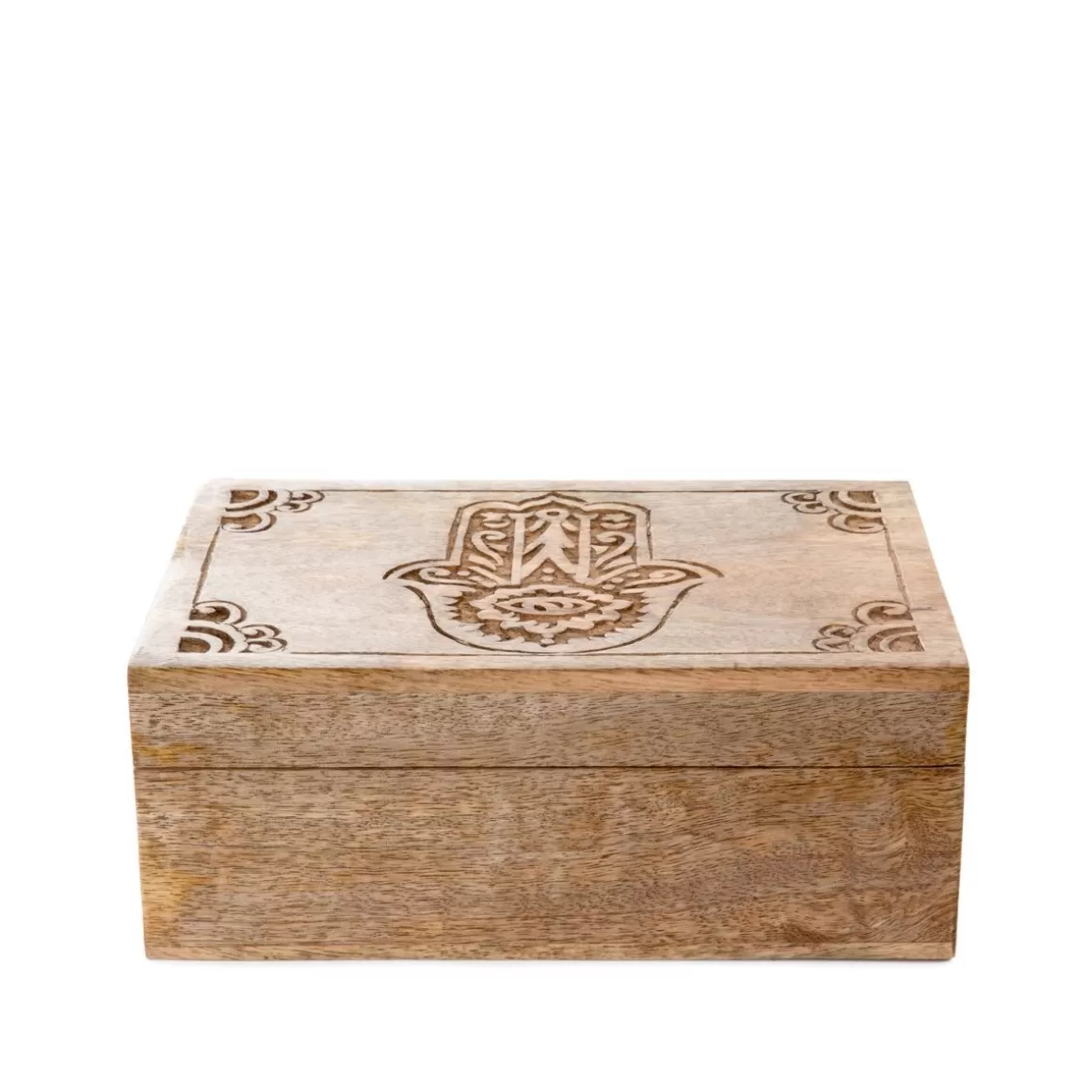 HOMLA Szkatulka Na Bizuterie Hamsa Z Drewna Mango Zlobiona 22X14X8 Cm