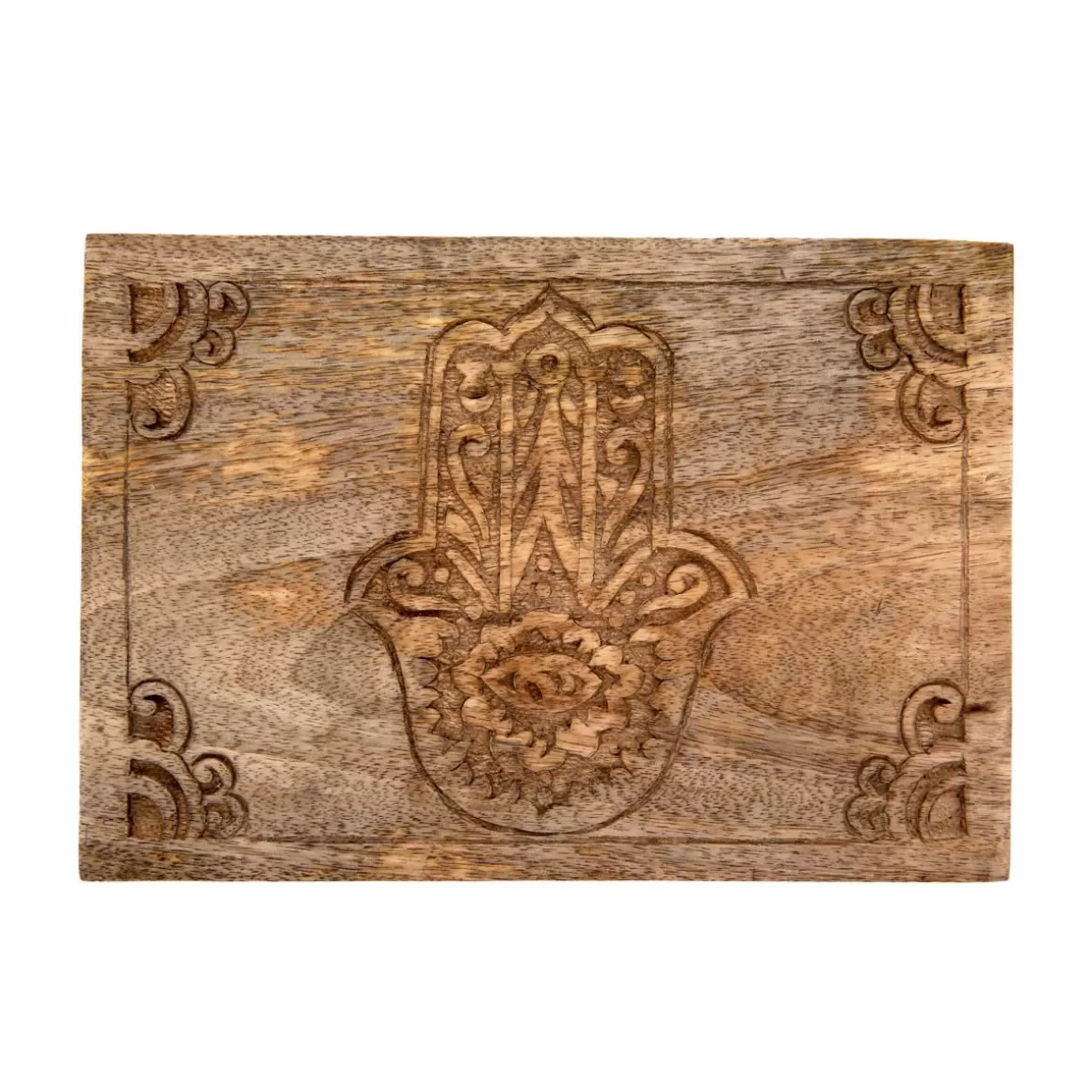 HOMLA Szkatulka Na Bizuterie Hamsa Z Drewna Mango Zlobiona 22X14X8 Cm